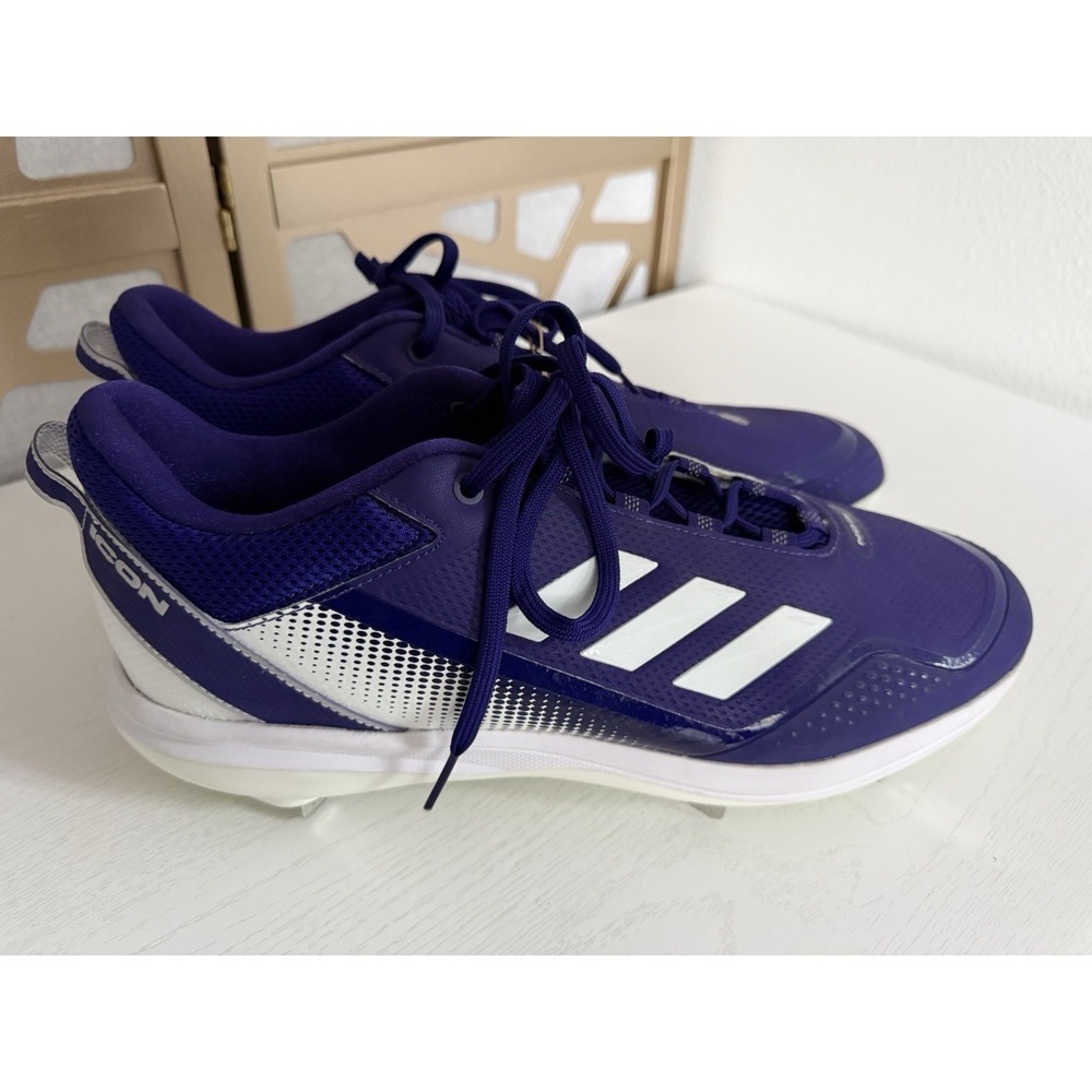 Adidas Men's Icon 7 Metal Baseball Lace Up Cleats Purple White Size 15 - Picture 1 of 7